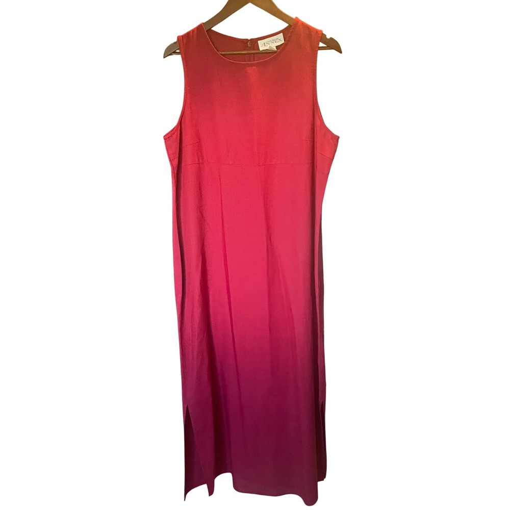 Womens Vintage Y2K Minimalist Lagenlook Linen Blend Maxi Dress Size 14 Coastal‎
